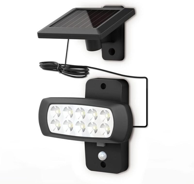 Led Solarlampe für Aussen IP44, pir Bewegungsmelder, Schwarzer Wandstrahler für Haus Terrasse Balkon, Spritzwassergeschü...