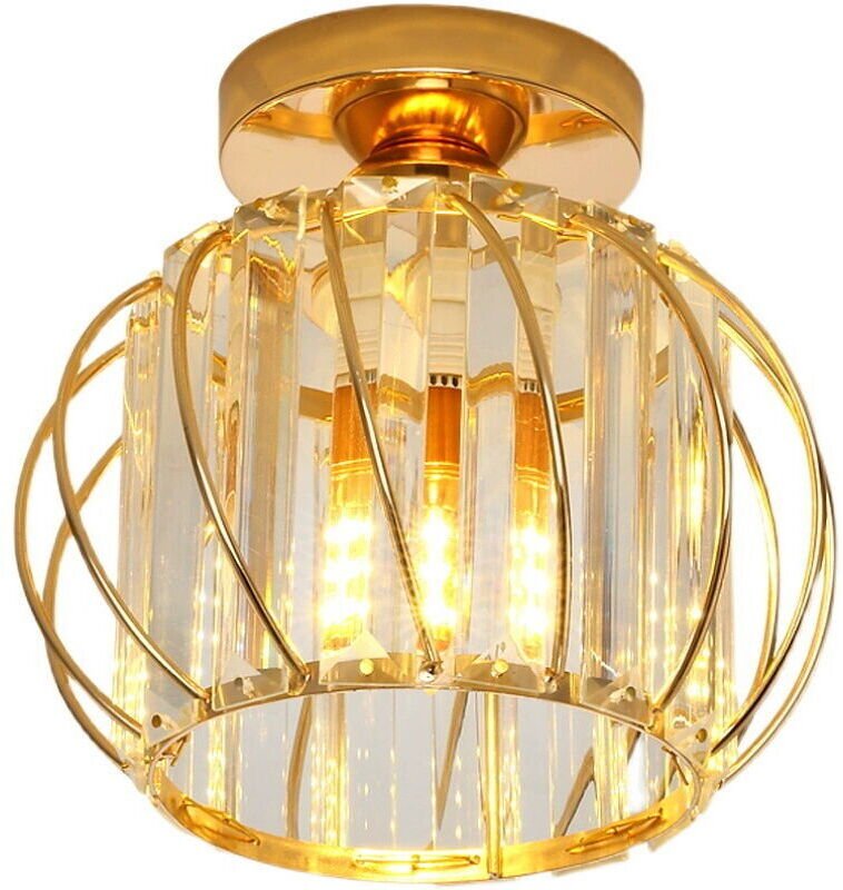 Goldene Kristall-LED-Deckenleuchte – E27 Mini-Kronleuchter für Flur/Innenbereich – Ø 185 mm – Leuchtmittel nicht enthalt...