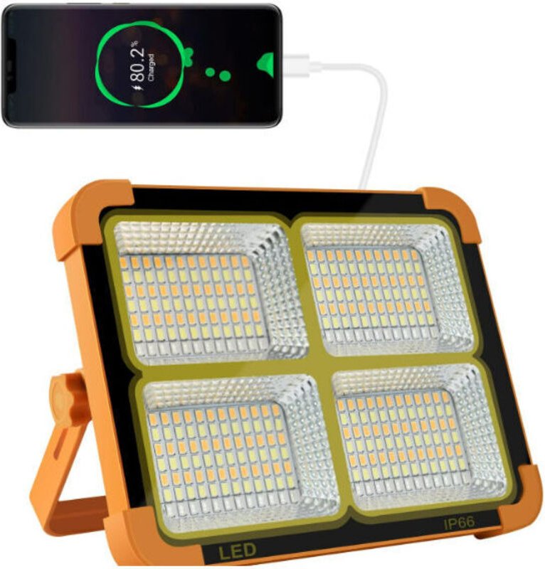 Wiederaufladbarer LED-Flutlicht, Tragbares Laternen-Arbeitslicht mit Solarpanel, USB-aufladbare Lampe, für Camping, Baus...