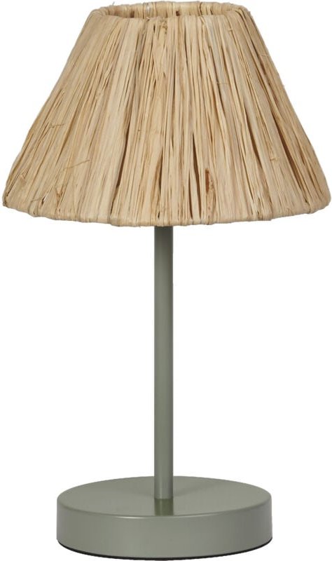 Tischleuchte Decor Raffia grün-braun aus Bast und Metall, E27, 200 mm Durchmesser, Leuchtenschirm aus recyceltem Materia...