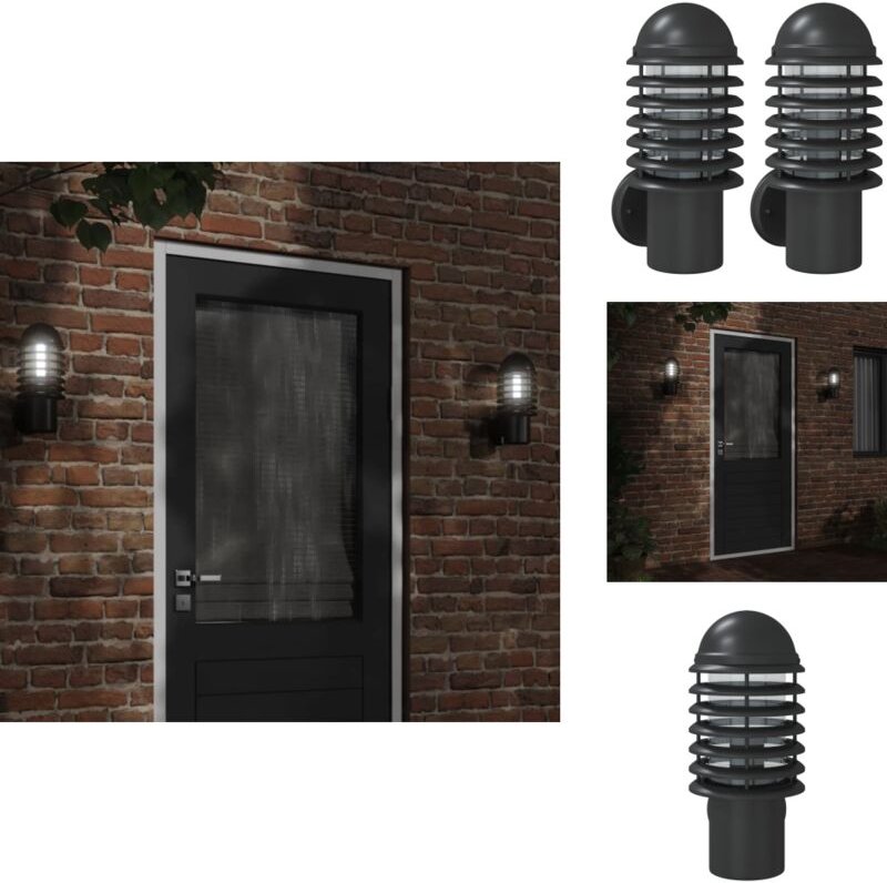 Außenwandleuchten 2 Stk. Schwarz Edelstahl - Outdoor-Beleuchtung - Wandleuchte - Gartenleuchte - Edelstahl - Schwarz