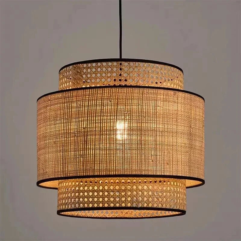 Moderner 40 cm hoher Rattan-Kronleuchter im japanischen Stil, Bambus-Stofflampe für Restaurant, Schlafzimmer, Wohnzimmer...
