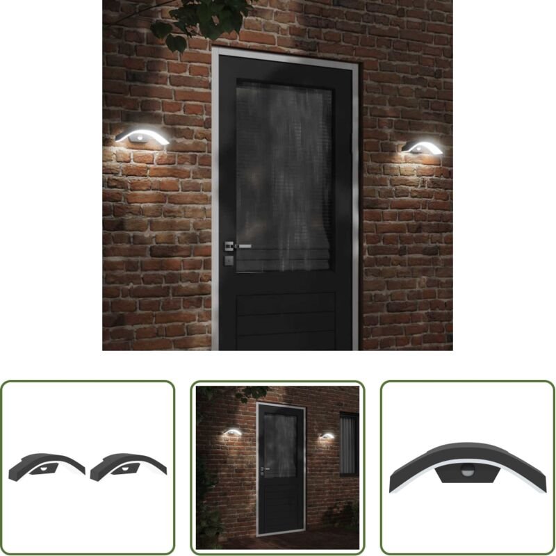 vidaXL Außenbeleuchtung - LED-Außenwandleuchten mit Sensor 2 Stk. Schwarz Aludruckguss