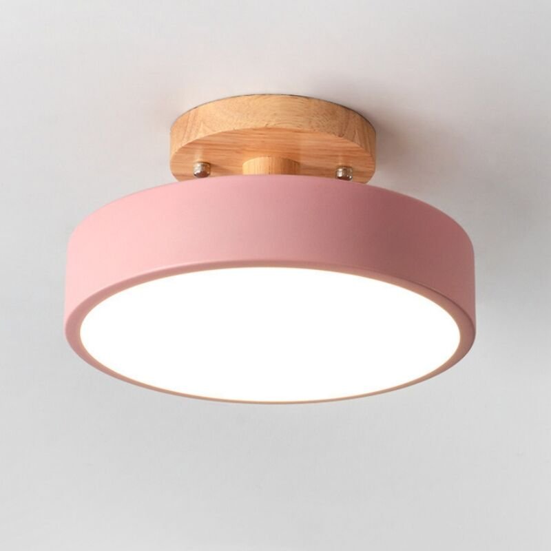 Led Moderne Deckenleuchte Metall Holz Deckenlampe Innen Runde Pendelleuchte Rosa Ø23CM - 1Pcs Kaltweiß Licht