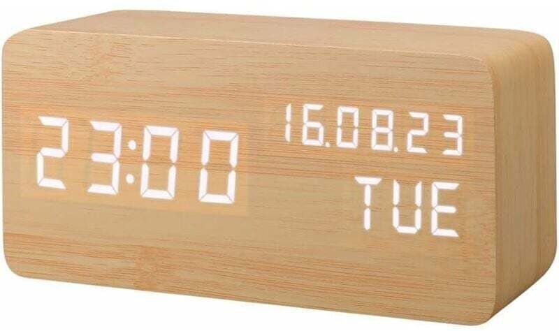 LED-Wecker aus Kunstholz, Digitaluhr, Tonaktivierung mit Temperatur, Luftfeuchtigkeit, Kalender, Helligkeit, Batterie, U...