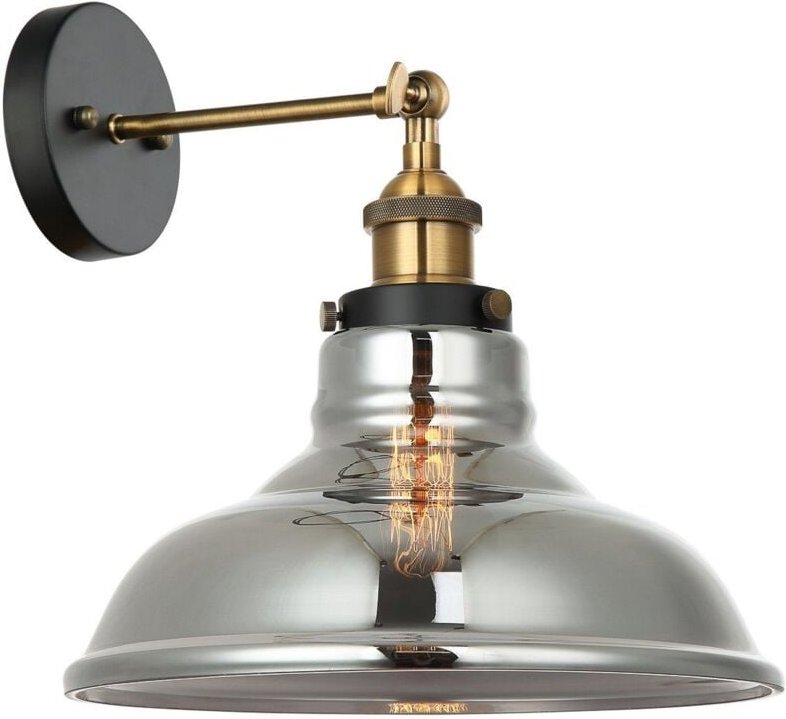 Hubert - Industrie- und Retro-Wandleuchte Schwarz, Gold 1 Licht mit rauchigem Schirm, E27 dimmbar - Italux