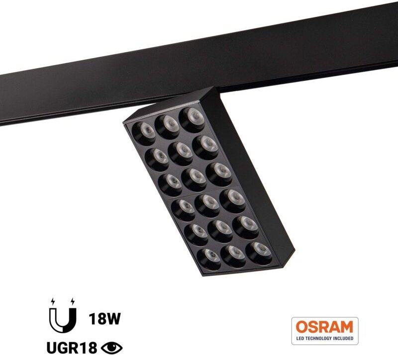 Quadratische LED-Leuchte für 48V-Magnetschienen - 18W - CRI90 -