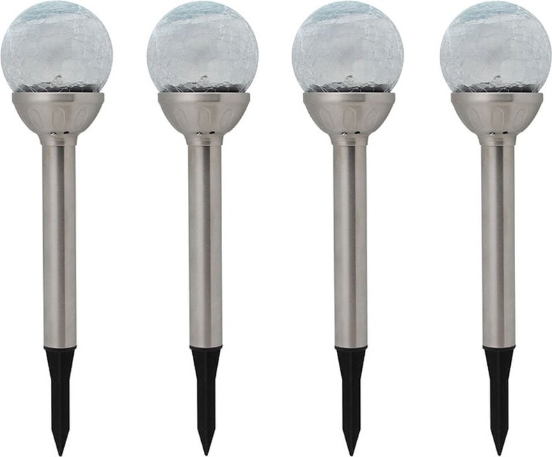 Perel - 4 led Solarleuchten Kugel mit Erdspieß, Edelstahl, Dämmerungssensor, rgb-led