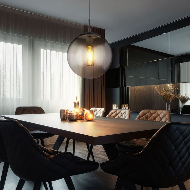 Decken Hängeleuchte mit Glaskugel Esstischlampe Wohnzimmerleuchte Rauchglas Kugel Pendelleuchte, 1x E27, IP20, DMxH 25x1...