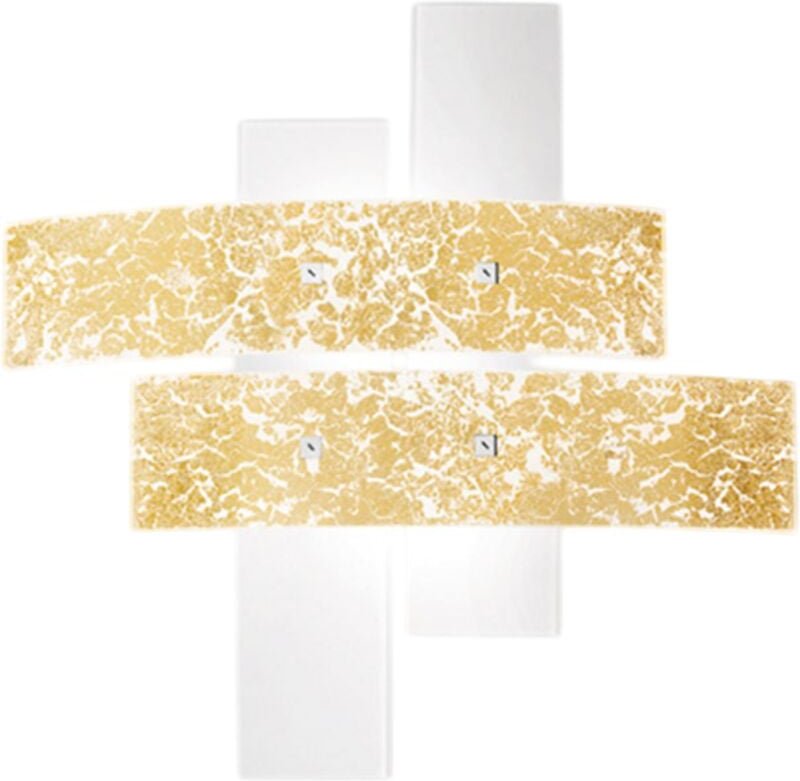 Lara Deckenleuchte 2x E27 Weißglas 70x70 cm – Blattgold-Deko, IP20, max. 2x70W, Leuchtmittel nicht inkl.