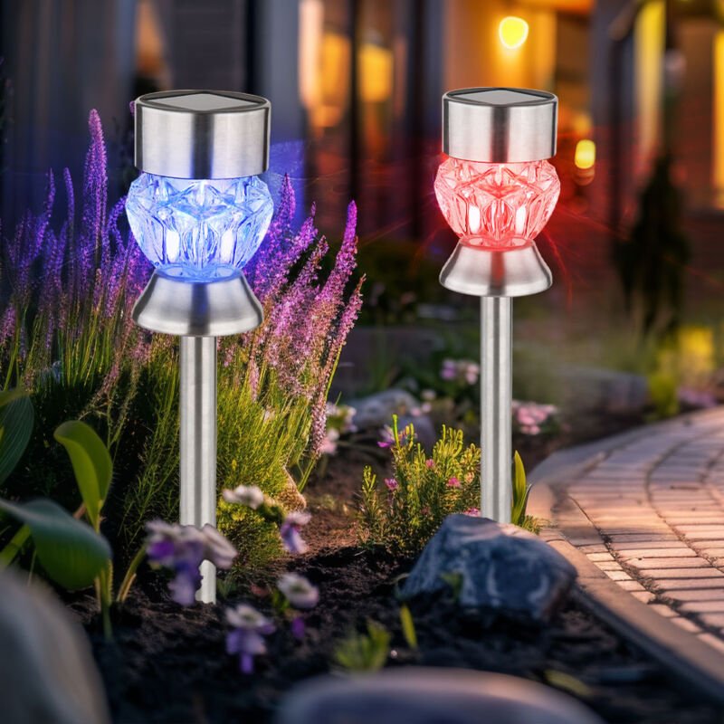 Außenleuchte Solarlampe Gartendeko rgb Farbwechsel Glaskristalle Steckleuchte, Edelstahl Kunststoff schwarz, led 5000K k...