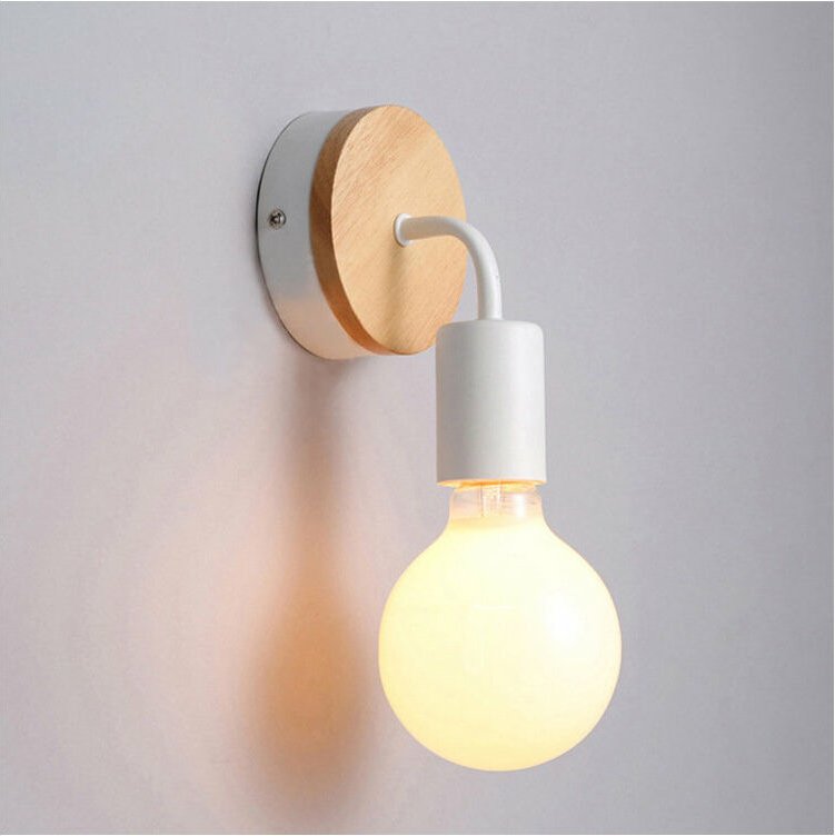 Axhup - 2x Innen Wandlampes Metall Hölzern E27 Wandleuchte Industrial Leuchte für Schlafzimmer Wohnzimmer Badezimmer - W...