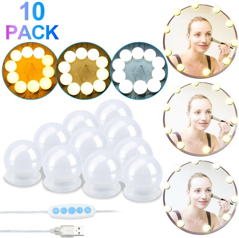 Wolketon LED Spiegelleuchte für Make Up Schminktisch 10 LED Dimmbar usb DIY Lampe
