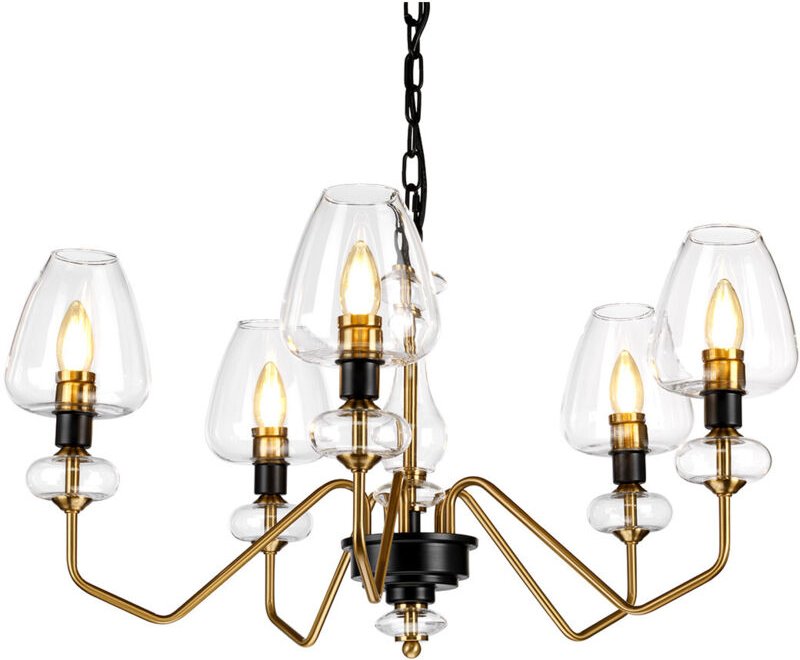 Armand 5-Licht-Kronleuchter, gealtertes Messing, Glasschirm