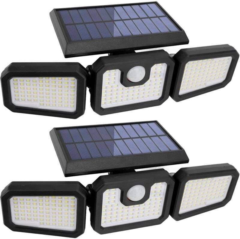 Vtizikl Lot de 2 lampes solaires d'extérieur à 210 LED 2500 lm Détecteur de mouvement Éclairage solaire Étanche IP65 3 t...