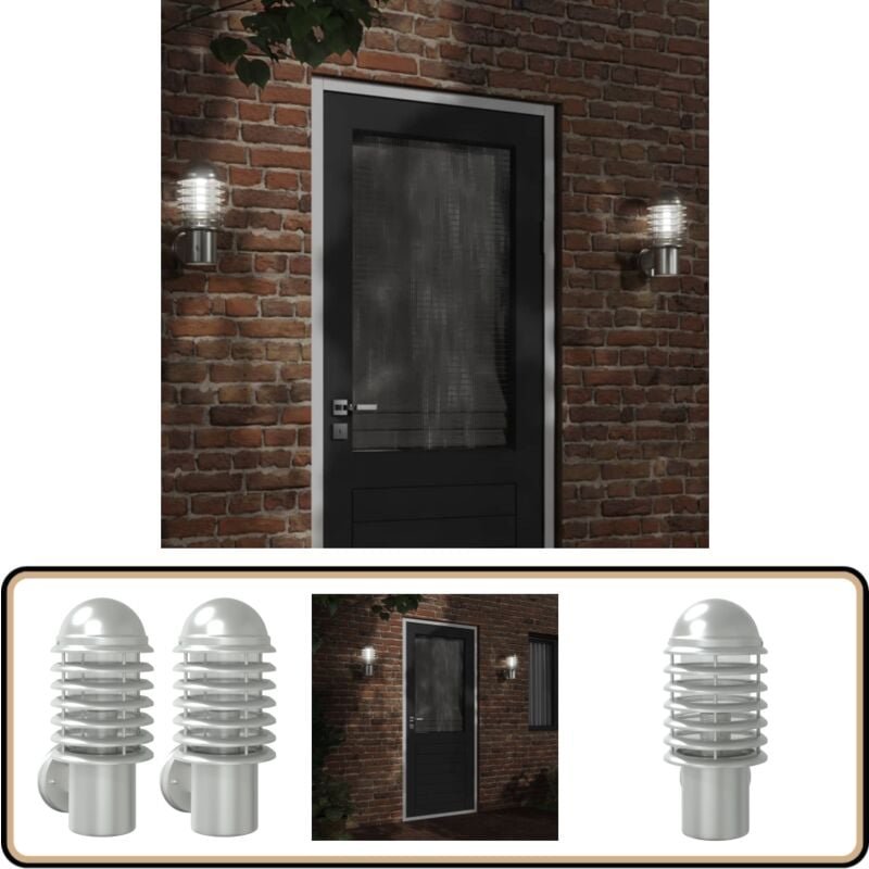 Außenwandleuchten 2 Stk. Silbern Edelstahl - Gartenleuchte - Außenleuchte - Wandleuchte - LED-Leuchte - Edelstahlleuchte