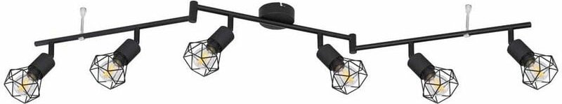 Retro Deckenstrahler Deckenleuchte 6 flammig Spotleiste Deckenlampe schwarz, Spots beweglich, Metallgeflecht schwarz, 6x...