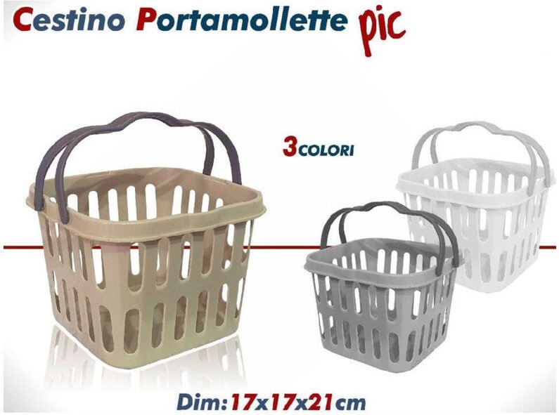 Trade Shop Traesio - Trade Shop - pic pegs korb mit doppeltem kunststoffgriff 3 farben 17 x 17 x 21 cm -