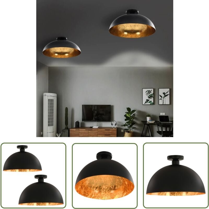 Thumbnail - The Living Store - Deckenleuchten 2 Stk. Schwarz und Gold Halbkugelförmig E27 - Dekanleuchten - Wandleuchten - Wohnzimme...