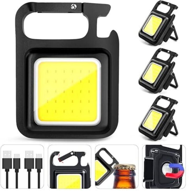 Schlüsselanhänger Taschenlampen Cob Schlüsselanhänger Arbeitslicht 4-Licht Modi Kleines Notlicht mit faltbarer Halterung...