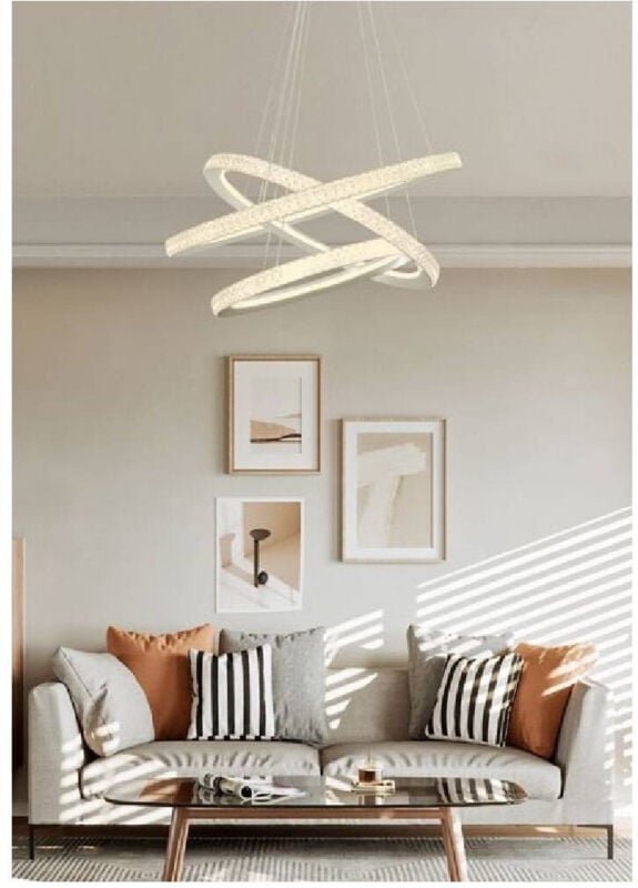 Trade Shop - led Kronleuchter 132 w Weiß 3 Ringe mit Kristallen Licht 6500K 3000K 4000K LP-33B -