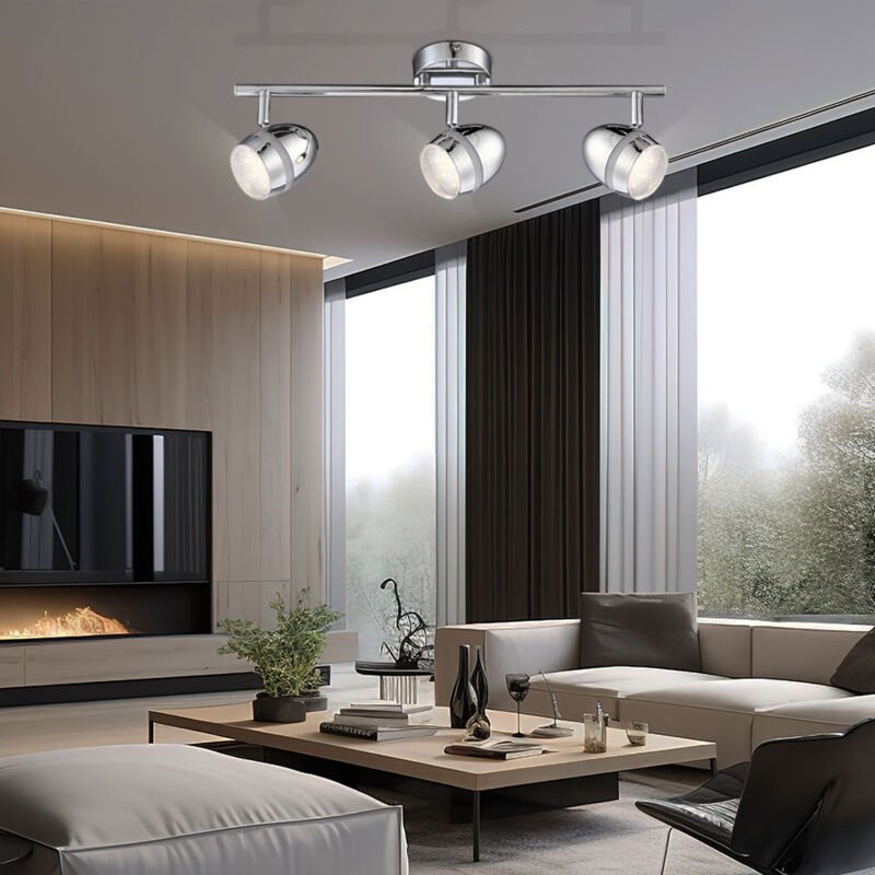 Spotleuchte Deckenlampe Deckenleuchte Wohnzimmerlampe, 3 flammig Spots beweglich, Chrom Metall, 3x led 3 Watt 200 Lumen ...