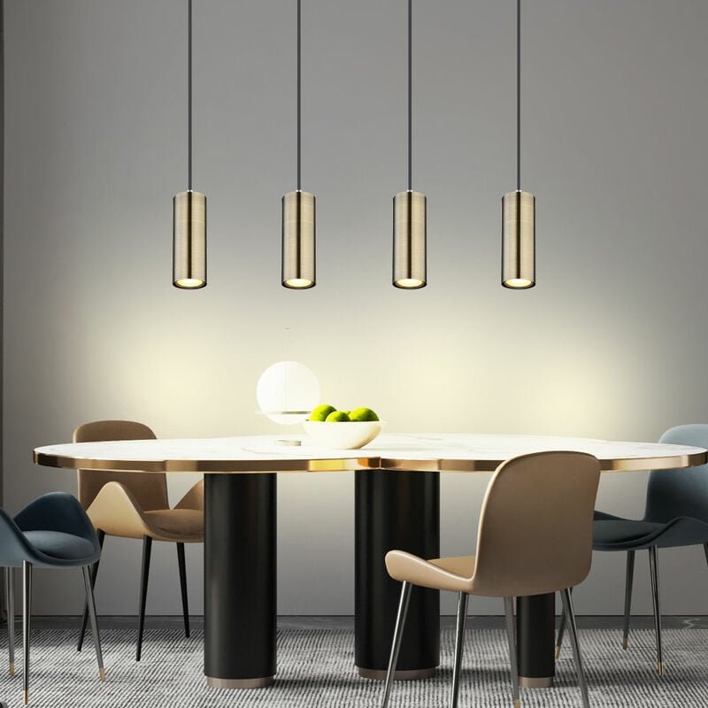 Hängeleuchte Pendelleuchte Wohnzimmerlampe 4-flammig Messing Deckenleuchte hängend, Metall matt, 4x GU10 Fassungen, LxBx...