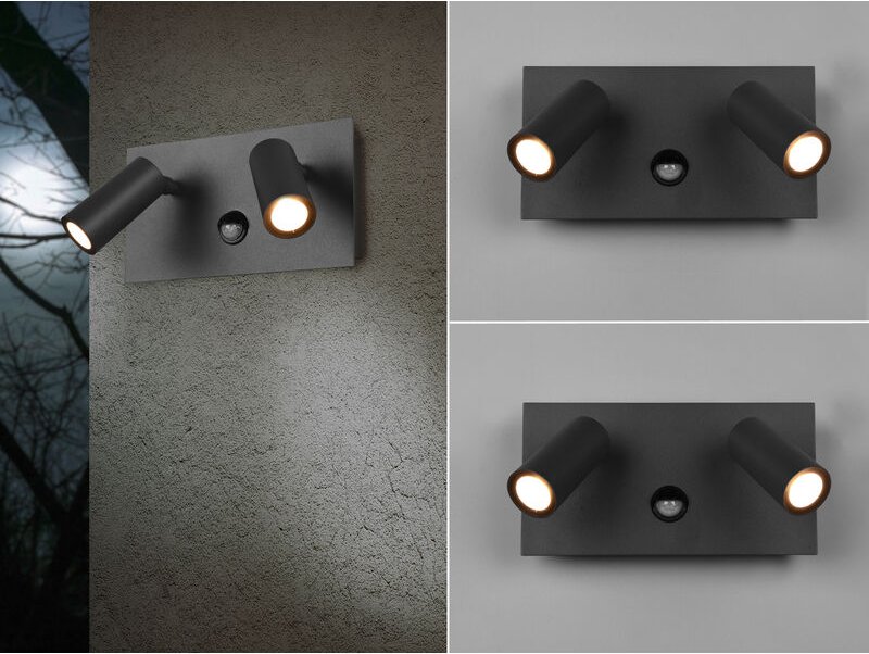 Meinewunschleuchte - led Außenwandleuchten 2er Set Strahler 2-flammig mit Bewegungsmelder Anthrazit