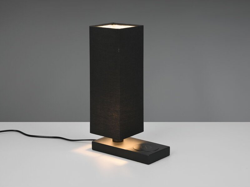 Meinewunschleuchte - led Tischleuchte Schwarz induktive Ladestation & Touch, Stoffschirm, Höhe 35cm
