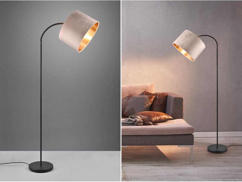 Meinewunschleuchte - led Bogenleuchte mit Samt Lampenschirm Beige Gold, Höhe 156cm