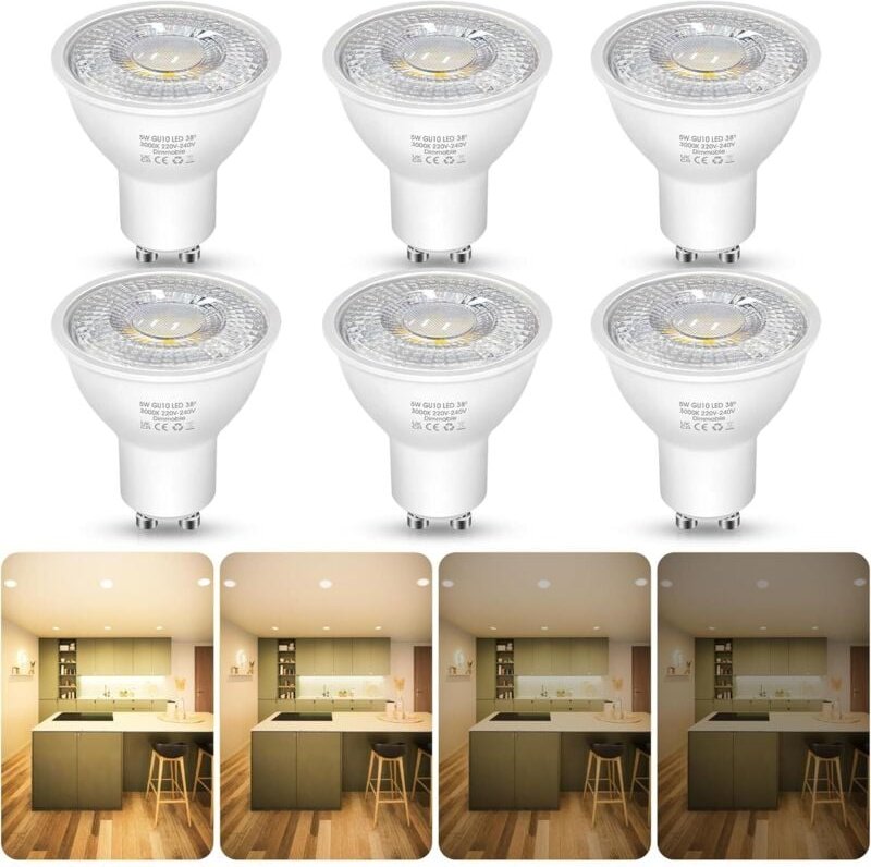 GU10 Led Dimmbar Warmweiss Lampe, 5W 430 Lumen 3000K Warmweiß Glühbirnen,50W Halogenlampe ersetzt, Abstrahlwinkel 38° Le...