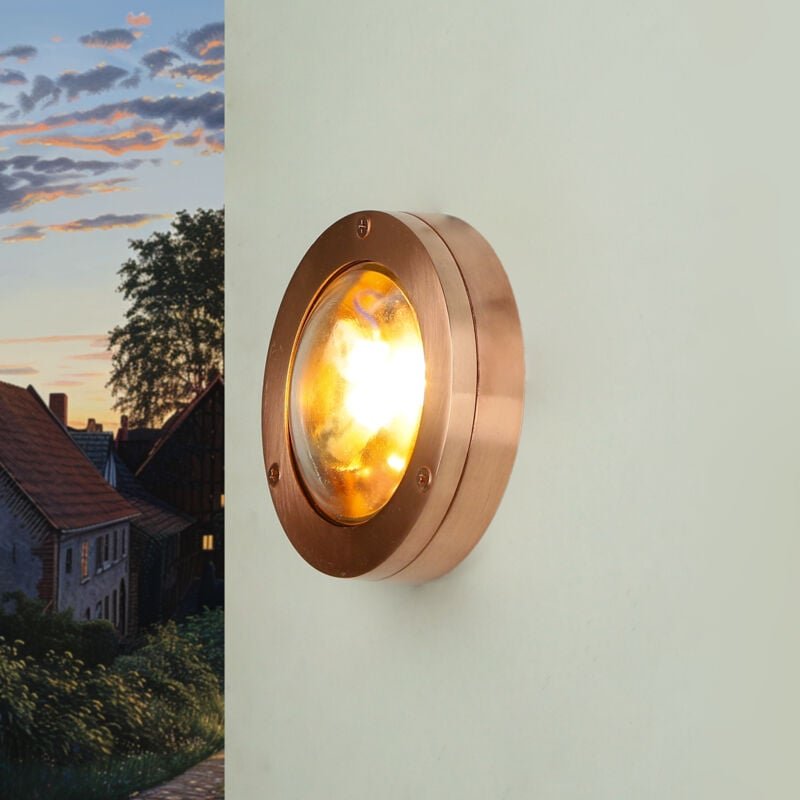 Licht-erlebnisse - Außenlampe Wand in Kupfer IP64 G9 ø 14 cm Glas Messing Maritim Wandlampe