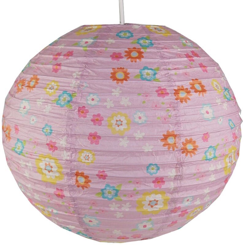 Niermann - Kinder Papierlampe blümchen Muster Lampenschirm Ø40cm mit Aufhängung & led Licht