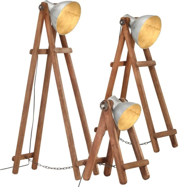 Stehlampen 3 Stk. Silbern E27 Mango Massivholz Vidaxl