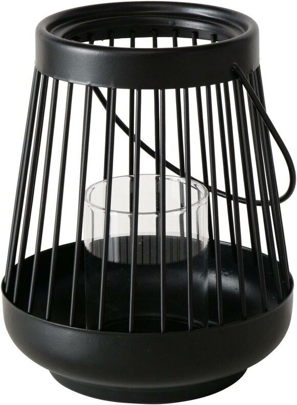 Schwarze Laterne hello, aus Metall, 16 cm