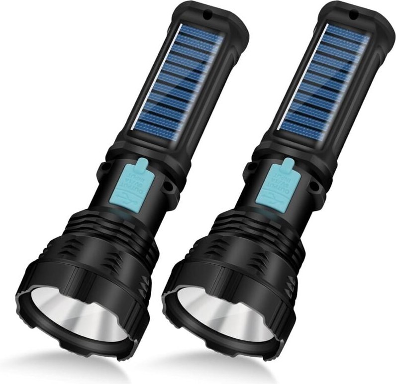 LED-Solar-Taschenlampe, wiederaufladbare Handtaschenlampen mit IP65-Wasserdichtigkeit, 2000-mAh-Akku für Überlebensnotfä...