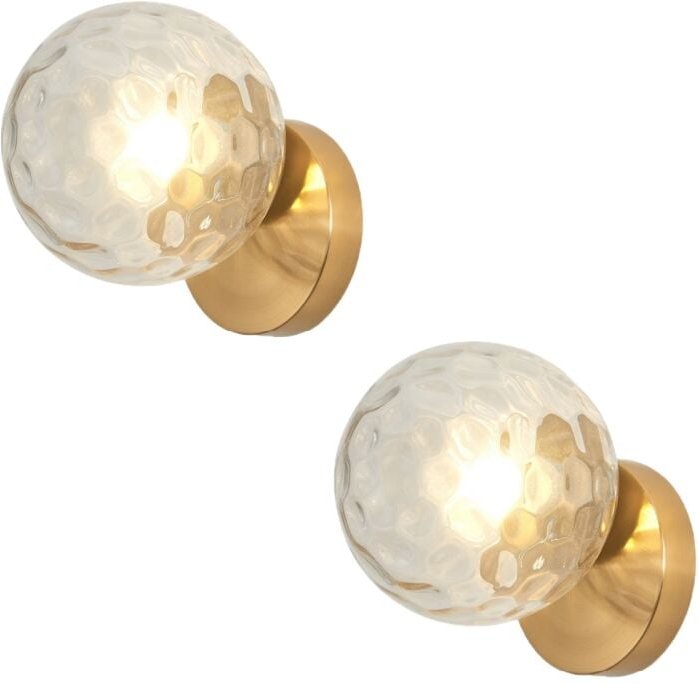 Thumbnail - 2 Stück Moderne Wandleuchte Innen Kugel Wandlampe mit Glaskugel Lampenschirm Ø15CM Wandbeleuchtung E27 Transparent + Gol...