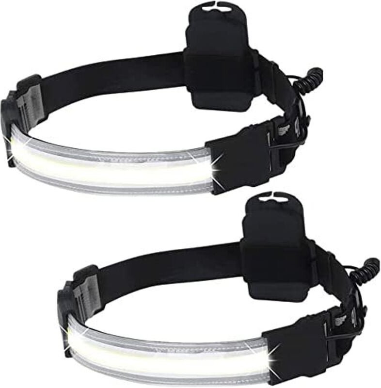 COB-Stirnlampe, 2er-Packung LED-Mini-Stirnlampen mit 220° breitem Abstrahlwinkel (Batterie nicht enthalten)