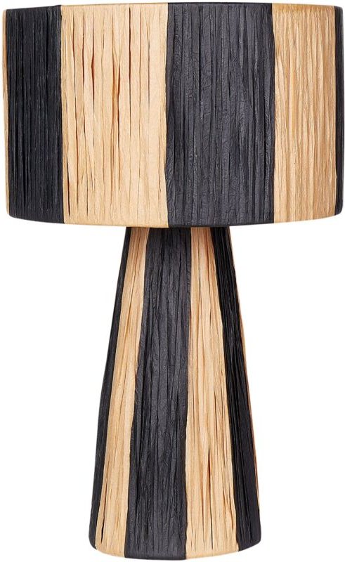 Tischlampe Naturfarben u. Schwarz Palmblatt Trommelfrom 41 cm Papierschirm u. -fuß Boho-Stil Langes Kabel mit Schalter S...