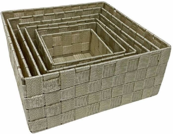 Trade Shop - 6 Stück Stoffboxen, Behälter, Organizer, Badezimmerschrank, Schubladen, Beige, 79152 -