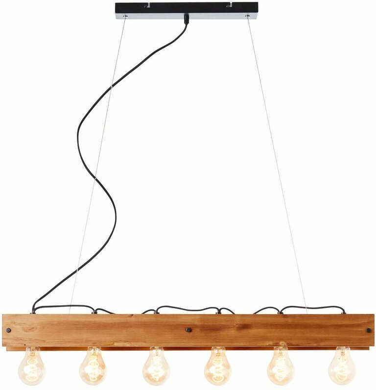 Lampe, Calandra Pendelleuchte 6flg schwarz/holzfarbend, 6x A60, E27, 42W, Holz aus nachhaltiger Waldwirtschaft (fsc) - B...