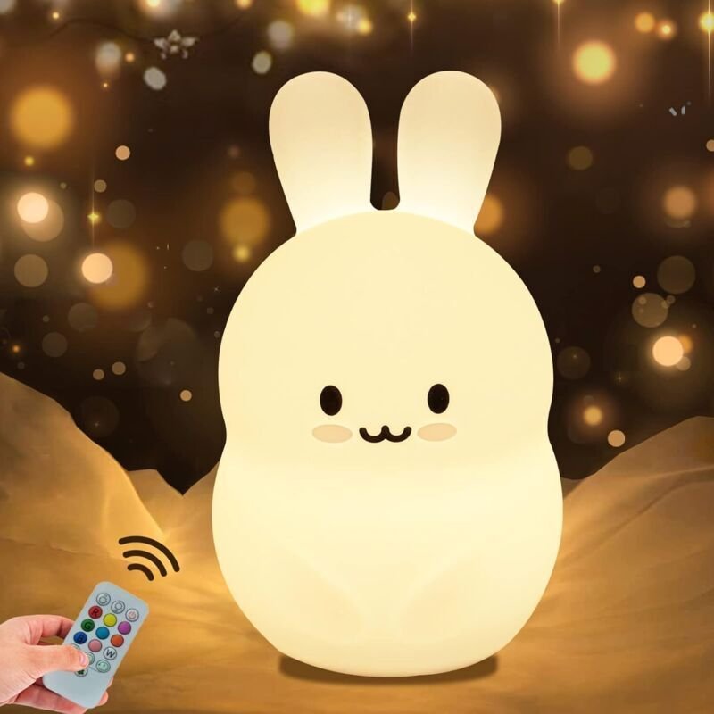 Veilleuse Lapin Enfant Led 9 Couleurs Silicone USB Lampe Nuit Chambre Bébé Adulte Cadeau