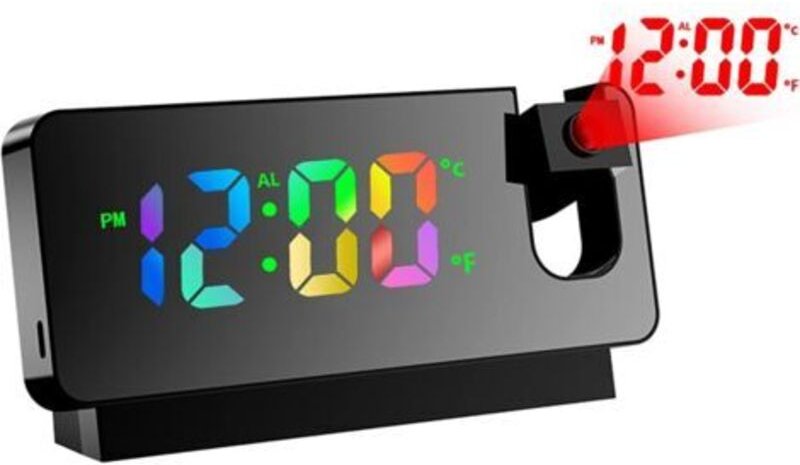 Deckenprojektionswecker, Spiegelwecker mit LED-Anzeige, Projektionswecker mit Temperatur, Schlummerfunktion, Nachtmodus,...