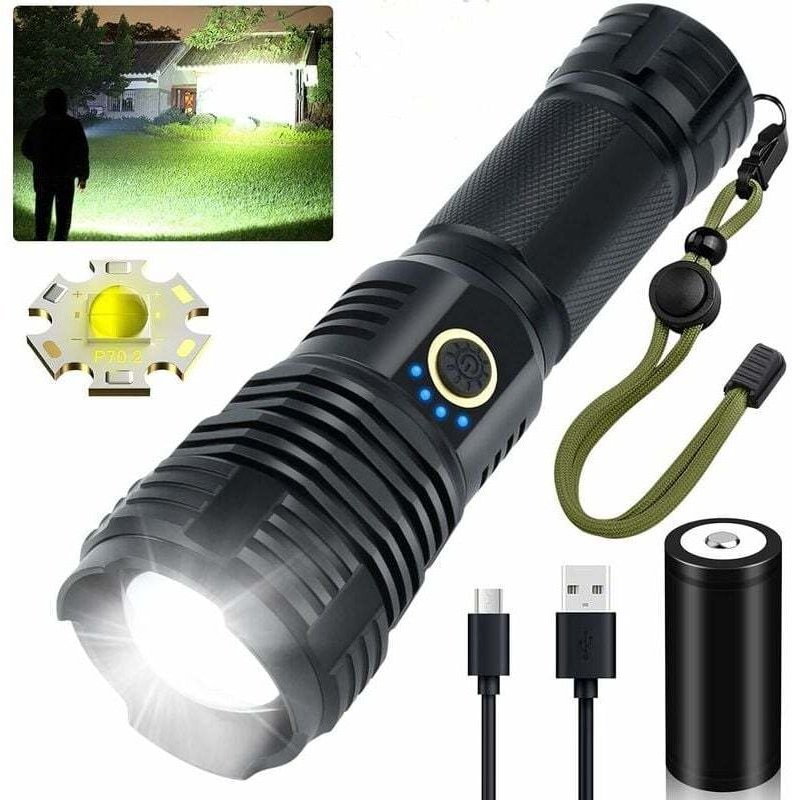 FOREHILL Hochleistungs-LED-Taschenlampe, wiederaufladbar, 90000 Lumen, superhelle taktische Taschenlampe Xhp70.2, wasser...