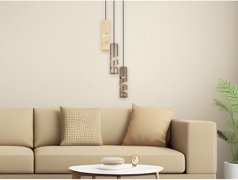 Moderne Cluster Pendelleuchte stream 3-flammig aus Metall in Coffee Tönen, Ø28cm