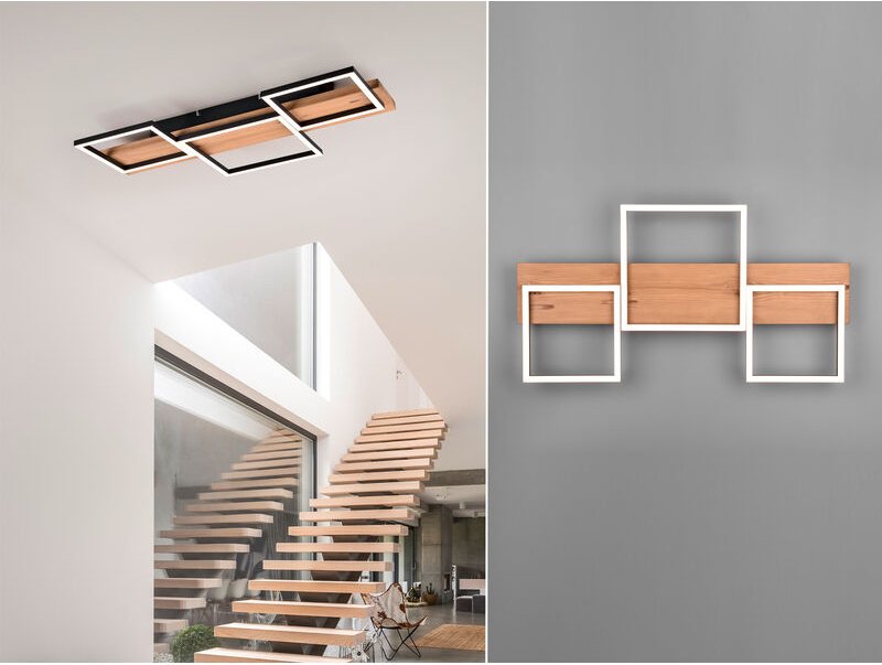 Thumbnail - Trio Lighting - Flache led Deckenleuchte harper dimmbar Holzbrett naturbelassen, Breite 65cm