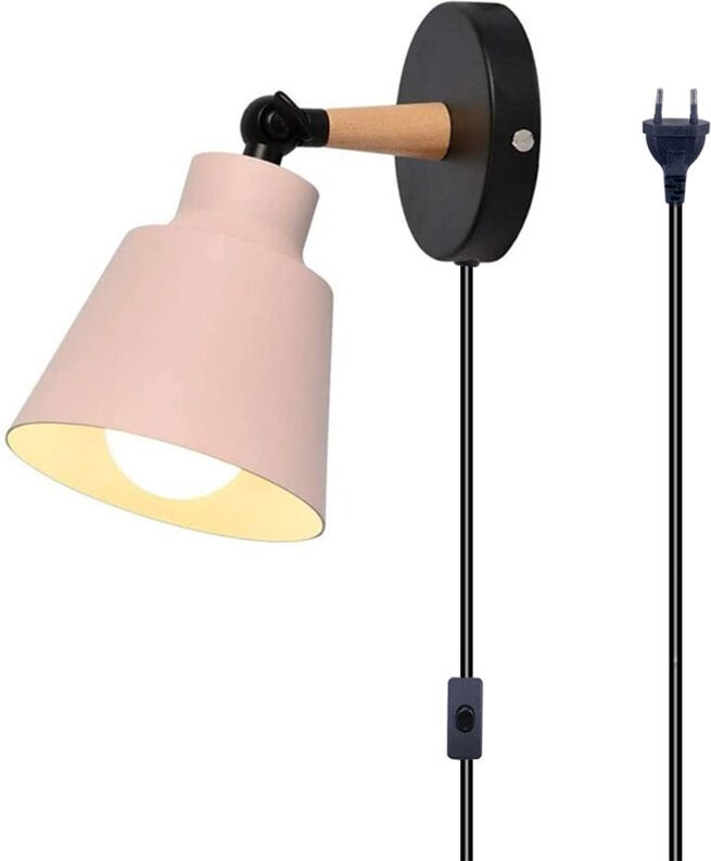 Wandlampe mit Schalter und Stecker, Modern aus Eisen Holz Wandleuchte Verstellbare für Wohnzimmer Schlafzimmer Flur Trep...