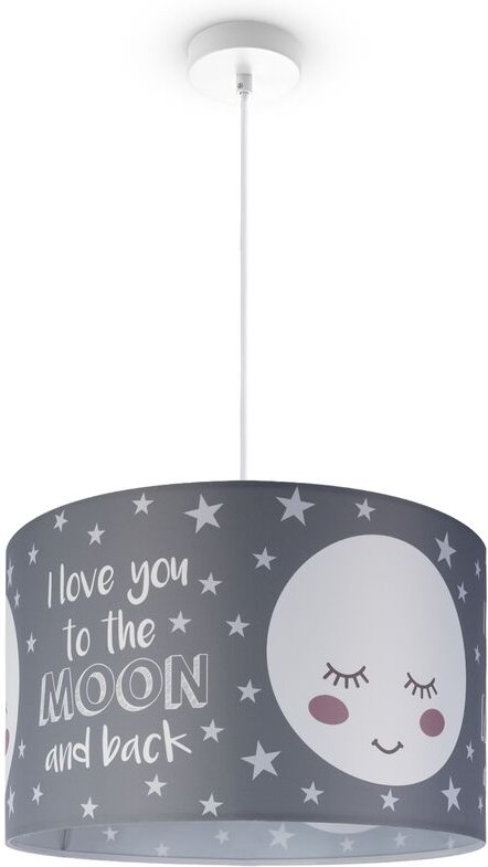 Paco Home - Deckenlampe Kinderzimmer Pendelleuchte Baby Lampenschirm Stoff Rund Sterne Pendelleuchte - Weiß, Design 1 (Ø...