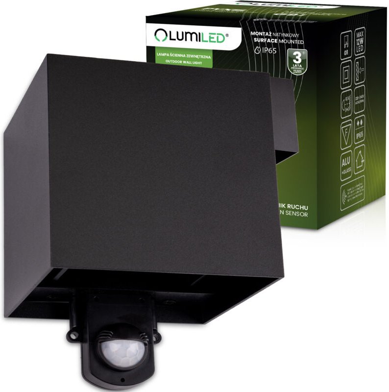 Gartenwandleuchte G9 LED, Fassadenverstellung, Auf- und Abwärtsbewegung, PIR-Sensor, Schwarz, PYXIS LUMILED