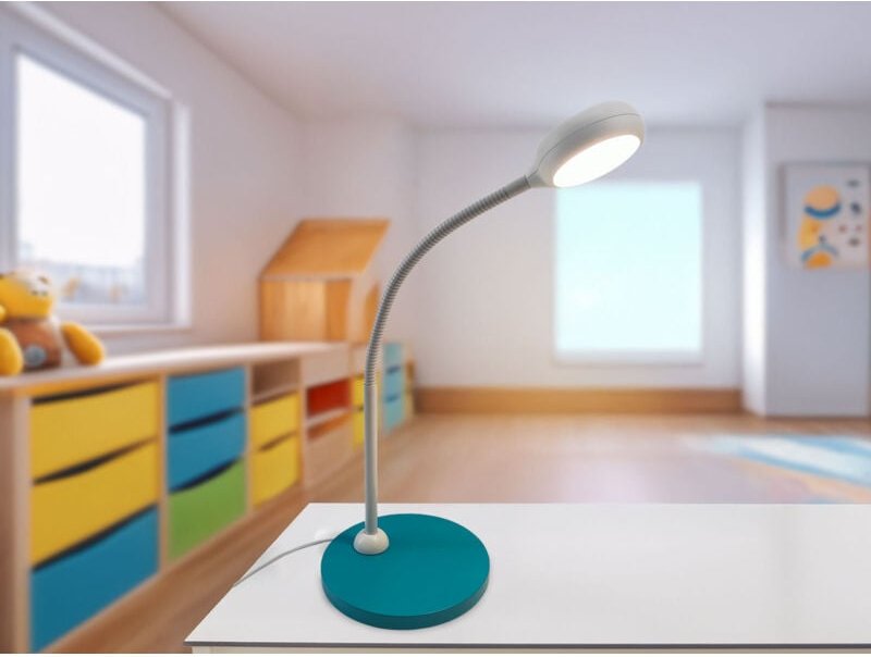 Moderne Kinder Schreibtischleuchte Blaugrün-Grau mit Flexarm, Höhe 43cm